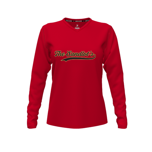 [FTLVCFRD-FYXS-LOGO2] Decker Comfort T-Shirt (Female Youth XS, Red, V Neck, Logo 2, Long Sleeve)