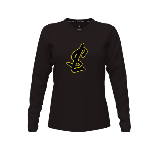 [FTLVPTBK-FYXS-LOGO1] Decker Performance T-Shirt (Female Youth XS, Black, V Neck, Logo 1, Long Sleeve)