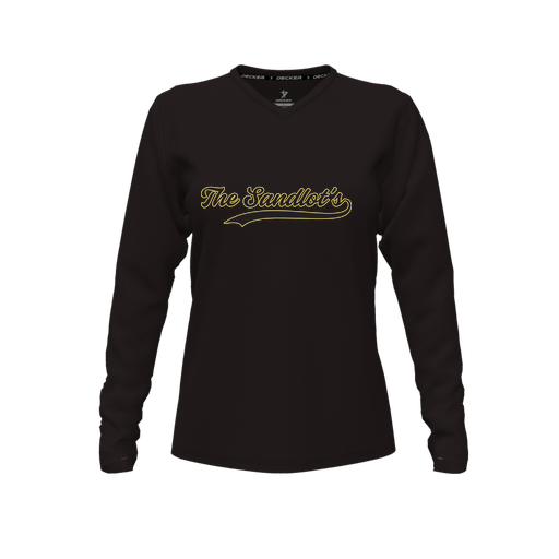 [CUS-DFW-TEES-PER-VNK-LSL-BLK-FYXS-LOGO2] Decker Performance T-Shirt (Female Youth XS, Black, V Neck, Logo 2, Long Sleeve)