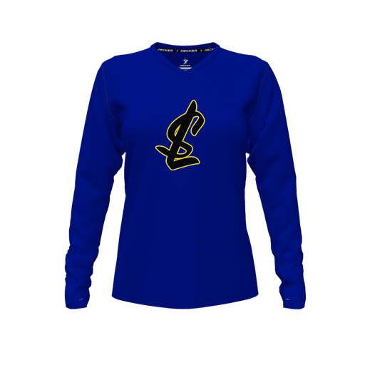 [FTLVPTRY-FYXS-LOGO1] Decker Performance T-Shirt (Female Youth XS, Royal, V Neck, Logo 1, Long Sleeve)
