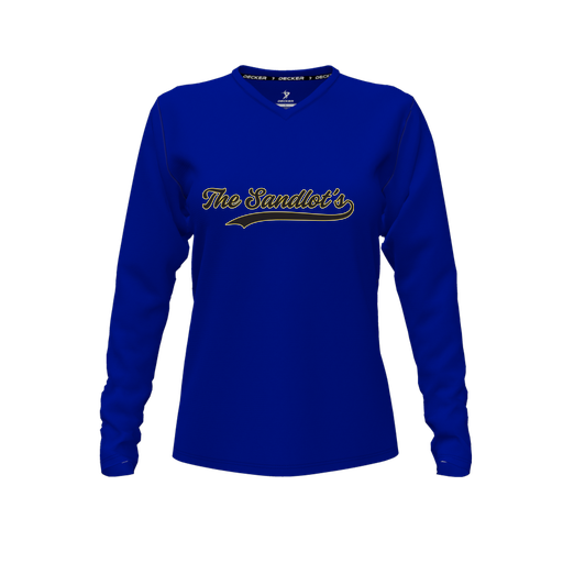 [FTLVPTRY-FYXS-LOGO2] Decker Performance T-Shirt (Female Youth XS, Royal, V Neck, Logo 2, Long Sleeve)