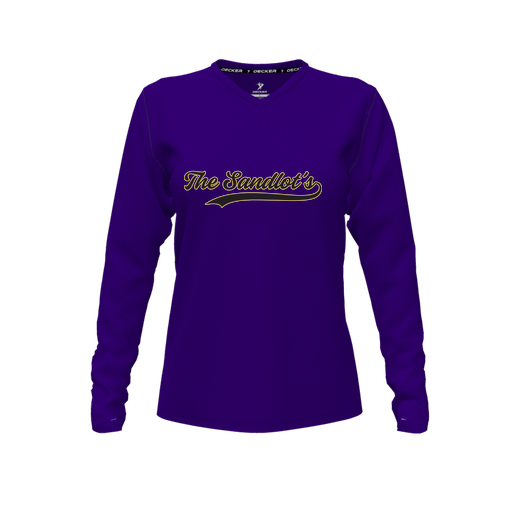 [FTLVPTPP-FYXS-LOGO2] Decker Performance T-Shirt (Female Youth XS, Purple, V Neck, Logo 2, Long Sleeve)
