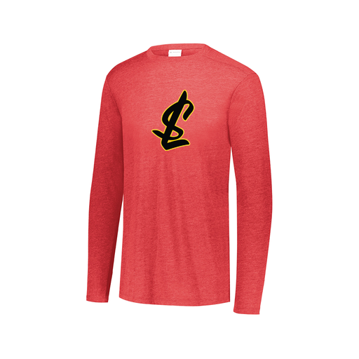 [FTLCUBRD-AXS-LOGO1] Decker Men's Tri-Blend T-Shirt - Long Sleeve (Adult XS, Red, Logo 1)